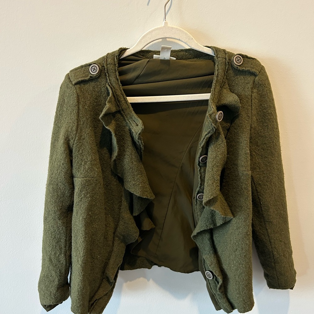 Olive Green Ruffle Women's Jacket